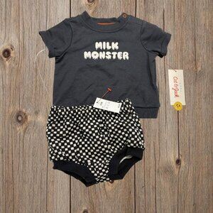 Cat & Jack Infant Two-Piece Set Black and White Milk Monster 0-3 months